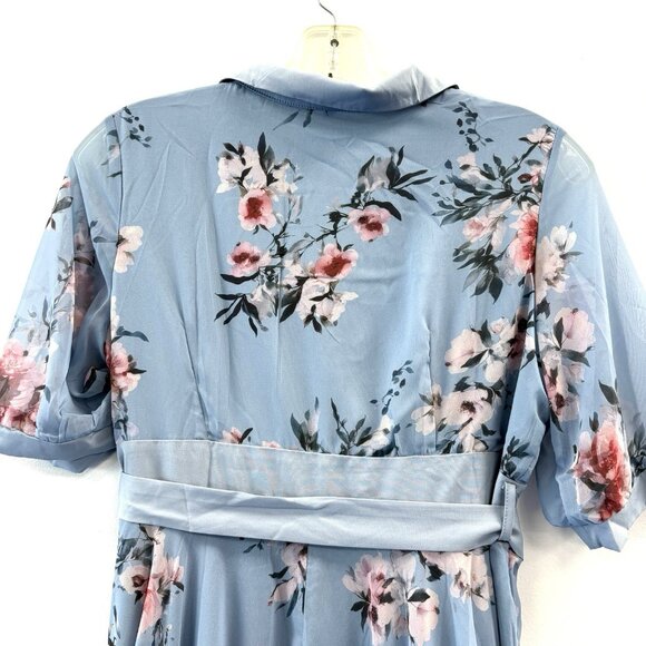 NWOT Womens Blue Floral Gown Dress Empire Waist Chiffon Size XL Crossover Front - Picture 6 of 12